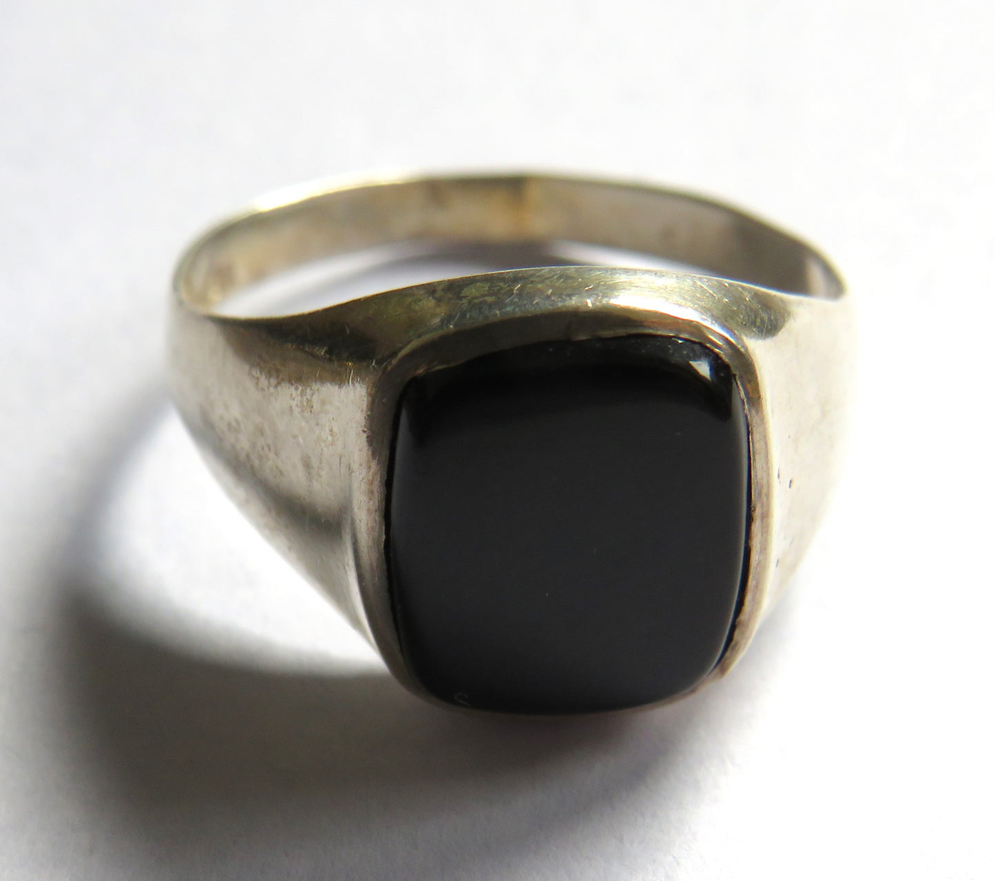 Vintage Men's Silver & Black Stone Ring - Size U
