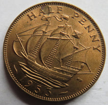 Load image into Gallery viewer, 1953 Queen Elizabeth II Halfpenny Coin In High Grade - Great Britain
