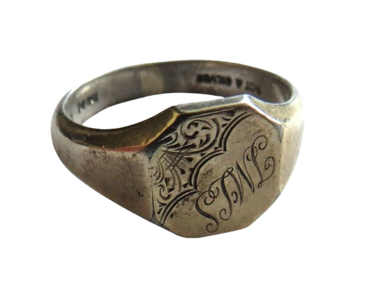 Vintage 9ct Gold & Silver Men's Ring - UK Size T