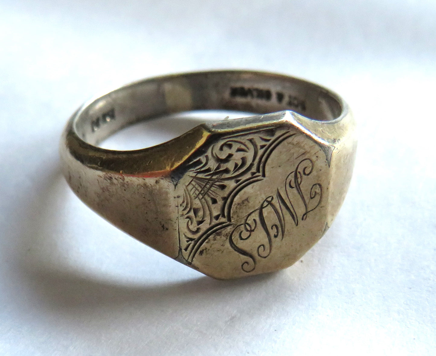 Vintage 9ct Gold & Silver Men's Ring - UK Size T