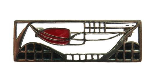 Vintage Sterling Silver & Enamel Ladies Brooch In Mackintosh Style