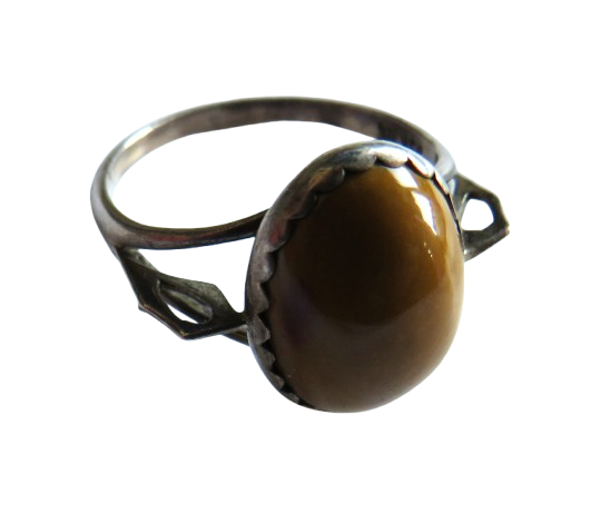 Vintage Ladies Silver & Amber Coloured Stone Ring - UK Size O & 1/2