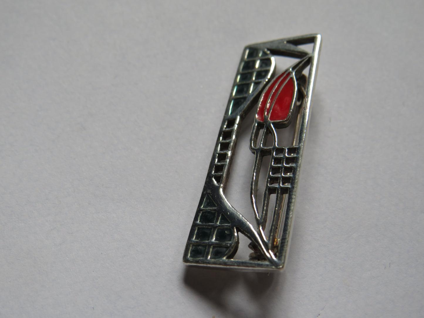 Vintage Sterling Silver & Enamel Ladies Brooch In Mackintosh Style