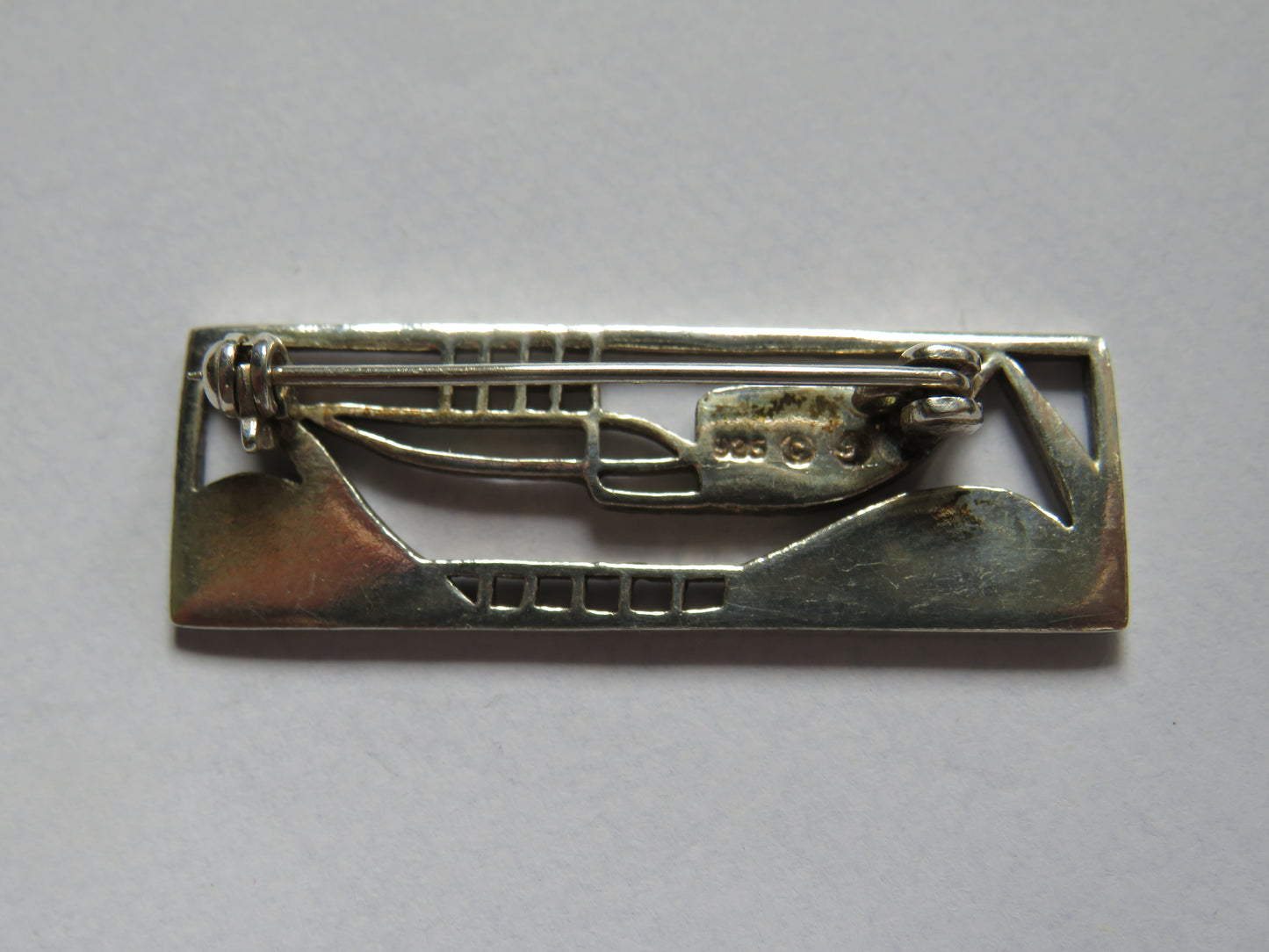 Vintage Sterling Silver & Enamel Ladies Brooch In Mackintosh Style