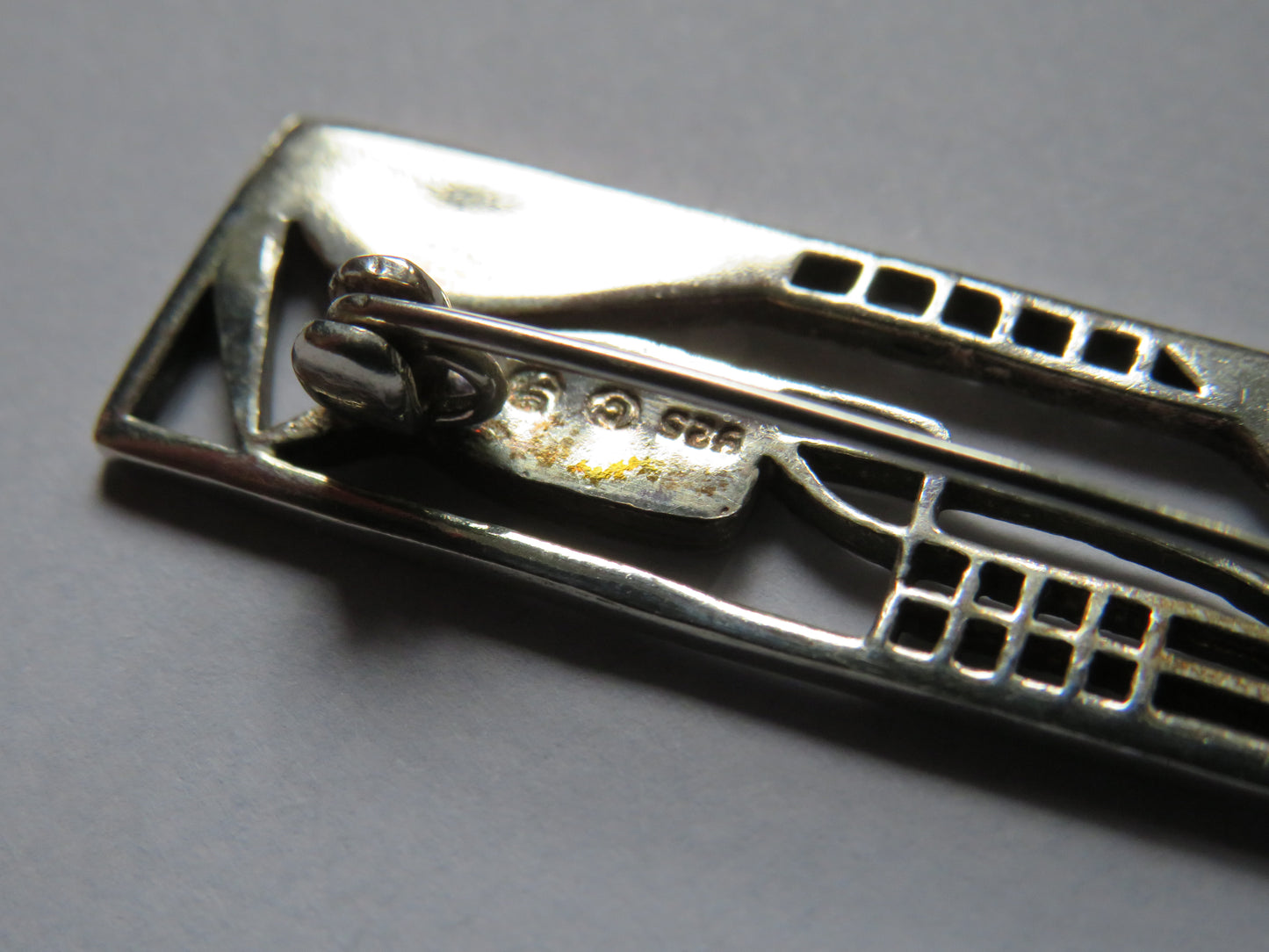 Vintage Sterling Silver & Enamel Ladies Brooch In Mackintosh Style