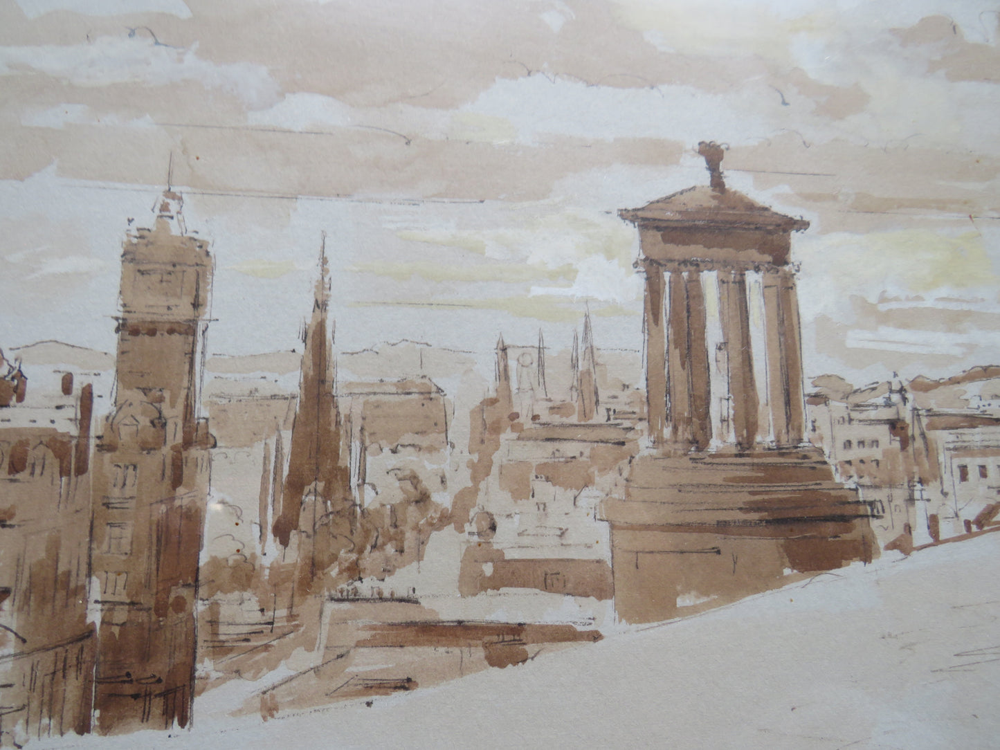 Vintage Watercolour Painting of Edinburgh From Carlton Hill By A.G. Beauchamp Cameron