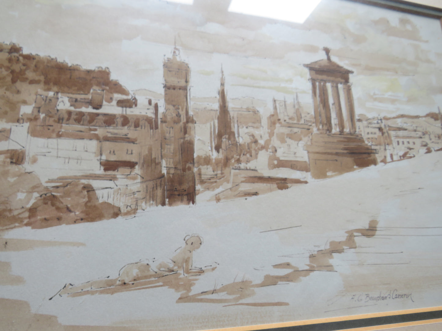 Vintage Watercolour Painting of Edinburgh From Carlton Hill By A.G. Beauchamp Cameron