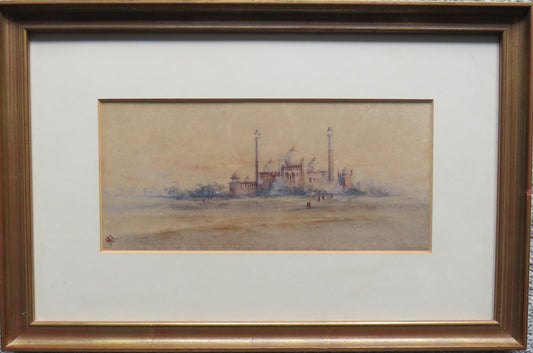 Vintage Framed Watercolour Painting of The Jumma Musjid, Delhi