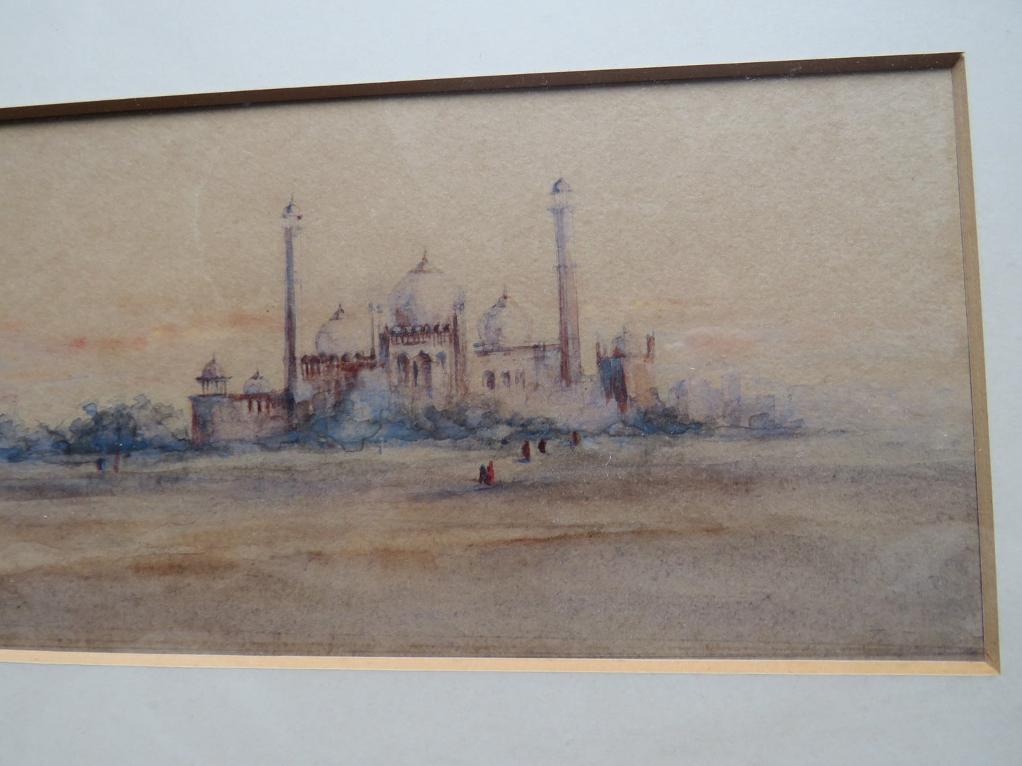 Vintage Framed Watercolour Painting of The Jumma Musjid, Delhi