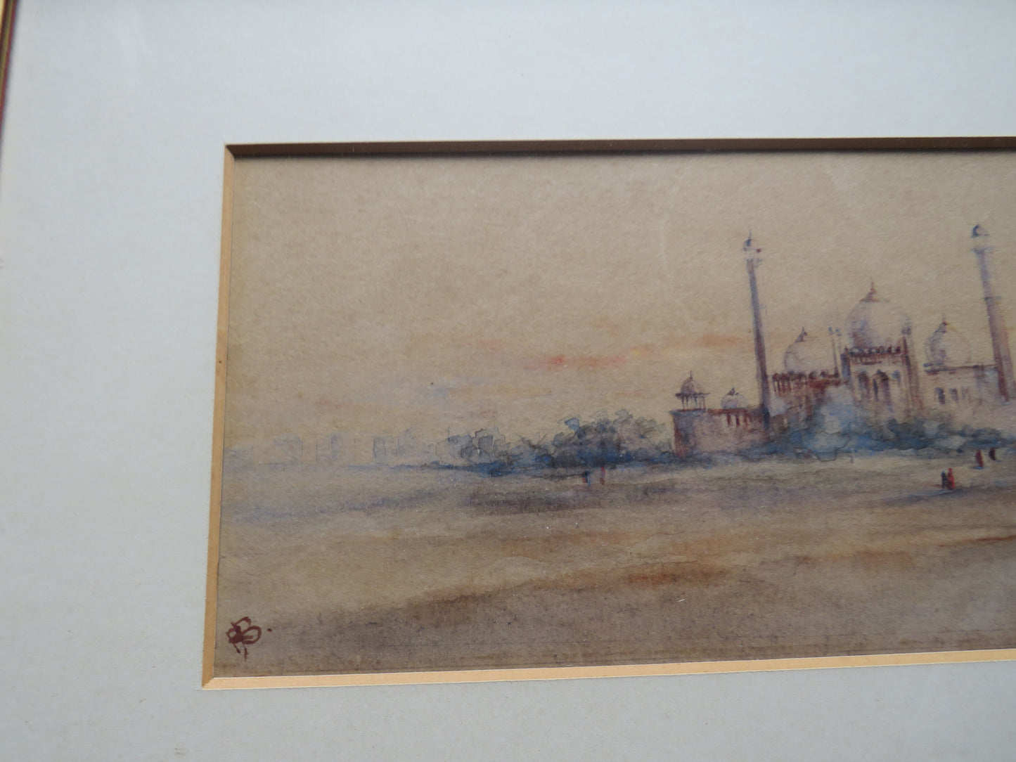Vintage Framed Watercolour Painting of The Jumma Musjid, Delhi