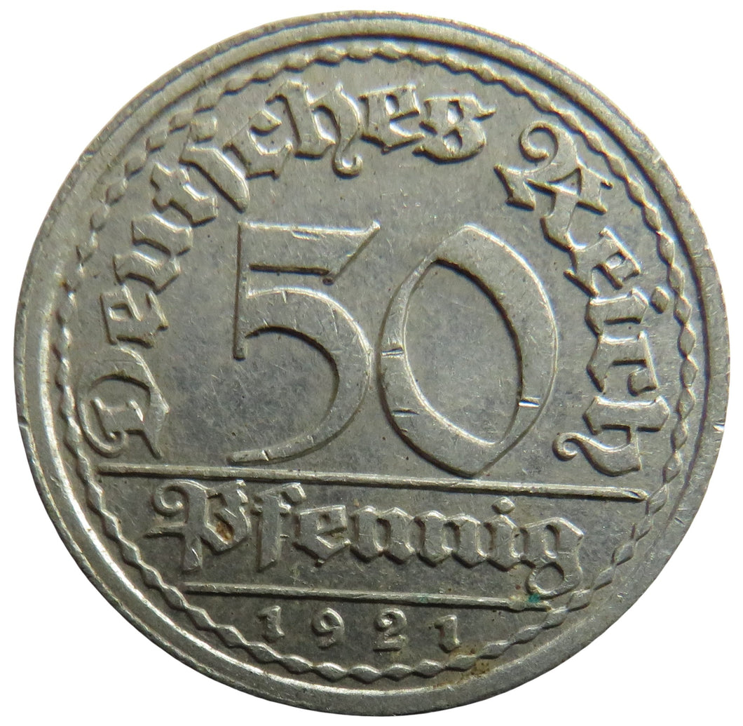 1921-J Germany - Weimar Republic 50 Pfennig Coin