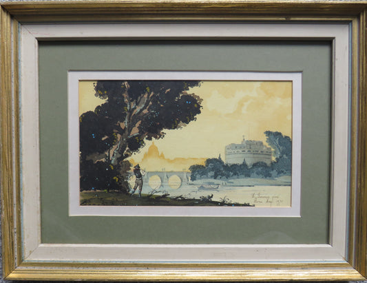 Vintage Framed Watercolour Painting of Rome