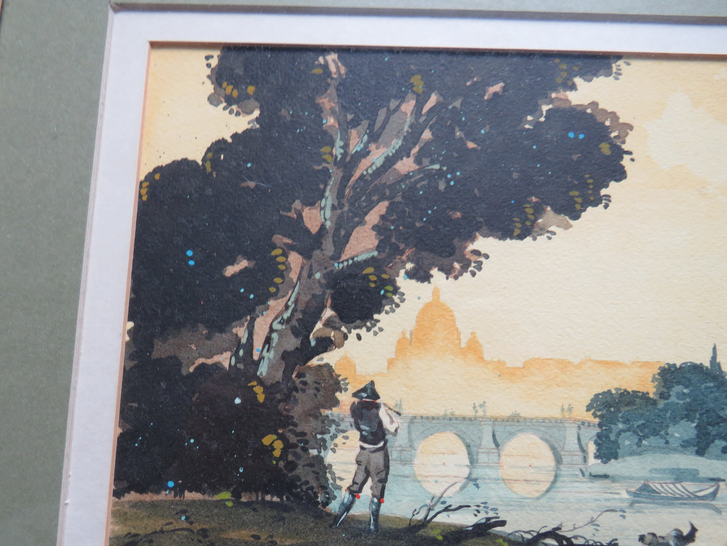 Vintage Framed Watercolour Painting of Rome