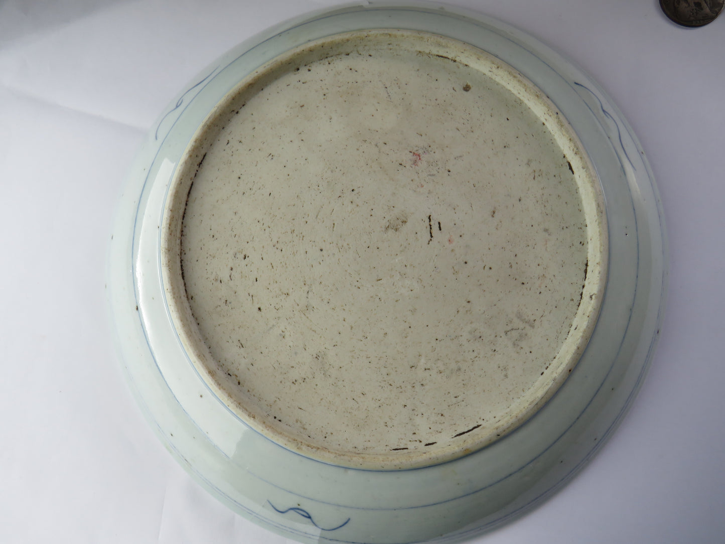 Antique Chinese Qing Dynasty Glazed Stoneware Red & Blue Lion Plate