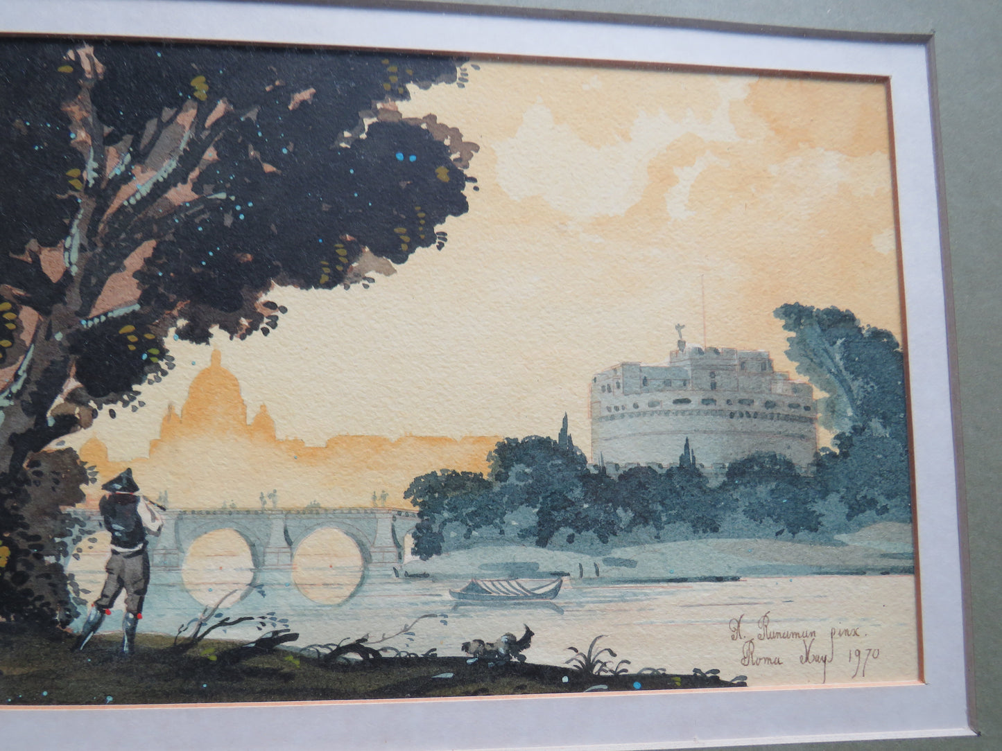 Vintage Framed Watercolour Painting of Rome