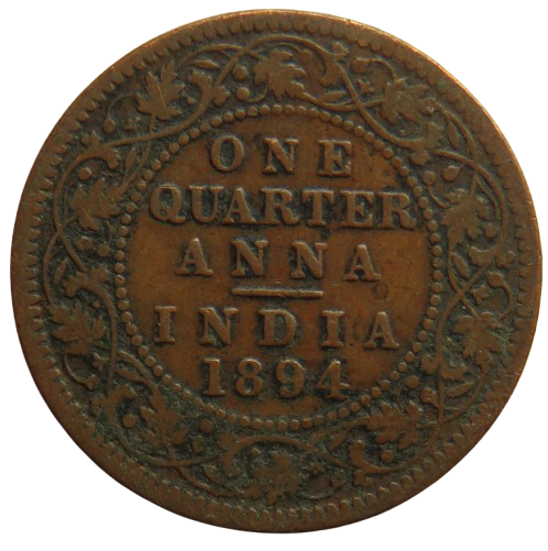 1894 Queen Victoria India 1/4 Anna Coin