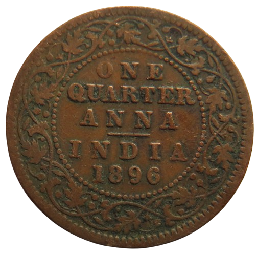 1896 Queen Victoria India 1/4 Anna Coin