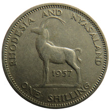 Load image into Gallery viewer, 1957 Queen Elizabeth II Rhodesia and Nyasland One Shilling Coin
