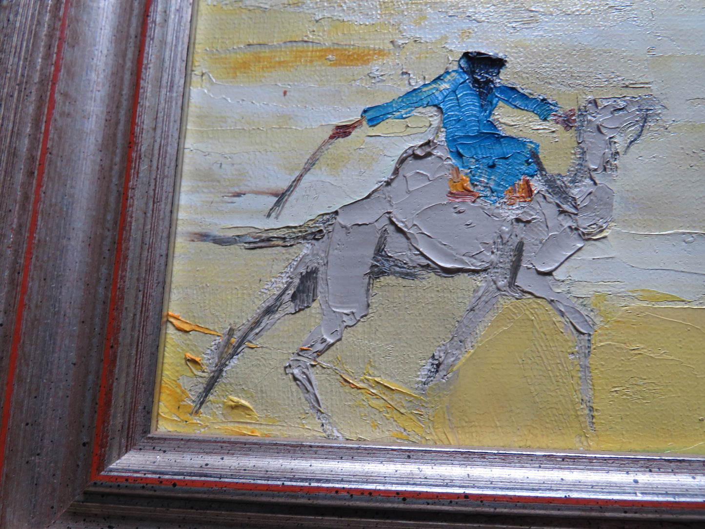Framed Oil Painting of "Racing Camel" By Deborah Dewar 1987