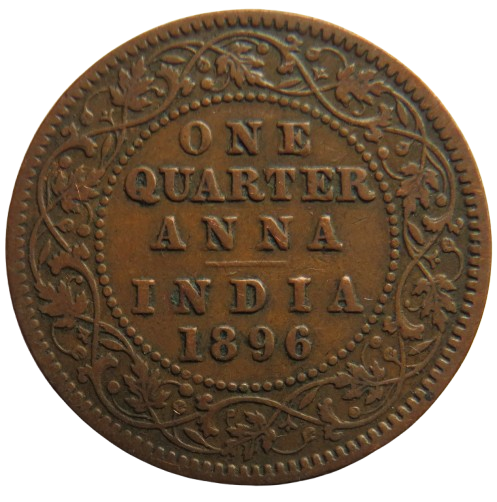 1896 Queen Victoria India 1/4 Anna Coin