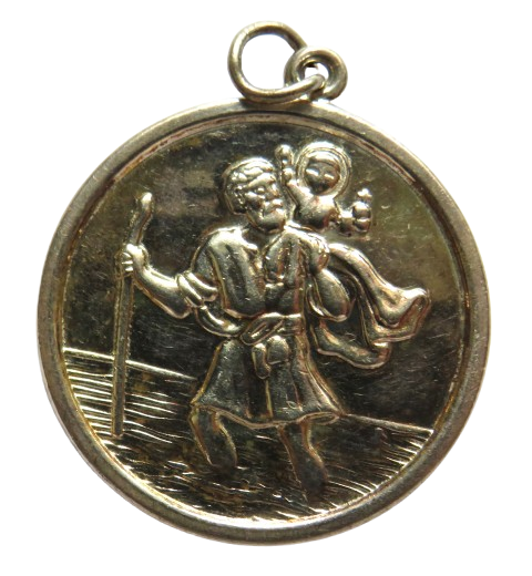 Silver St Christopher Pendant With Airplane, Train, Car, Boat Reverse