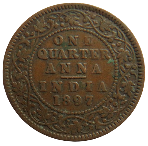 1897 Queen Victoria India 1/4 Anna Coin