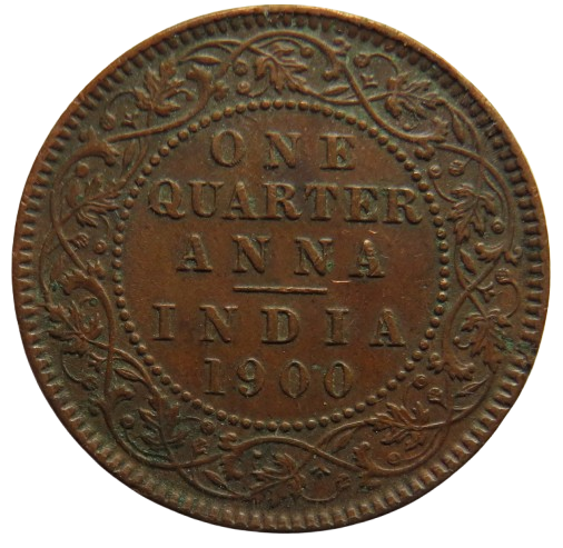 1900 Queen Victoria India 1/4 Anna Coin