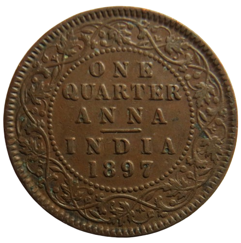 1897 Queen Victoria India 1/4 Anna Coin