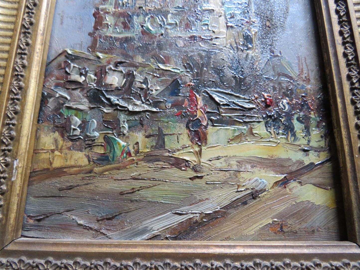 Antique Small Framed Oil Painting of Notra Dame Cathedral Paris