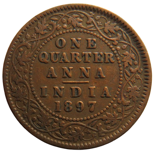 1897 Queen Victoria India 1/4 Anna Coin