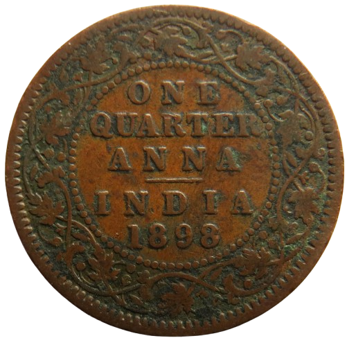 1898 Queen Victoria India 1/4 Anna Coin