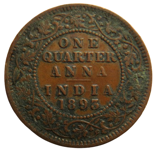 1893 Queen Victoria India 1/4 Anna Coin