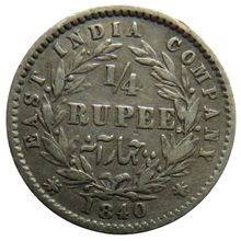 Load image into Gallery viewer, 1840 Queen Victoria East India Company Silver 1/4 Rupee Coin
