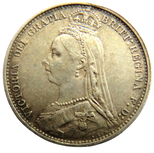 1887 Queen Victoria Jubilee Head Silver Sixpence Coin - Great Britain