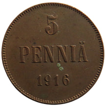 Load image into Gallery viewer, 1916 Finland 5 Pennia Coin
