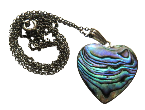 Ladies Sterling Silver Necklace & Silver & Shell Heart Pendant
