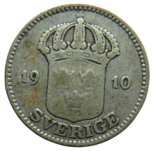 Load image into Gallery viewer, 1910 Sweden Silver 25 Ore Coin
