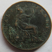 Load image into Gallery viewer, 1887 Queen Victoria Bun Head Halfpenny Coin
