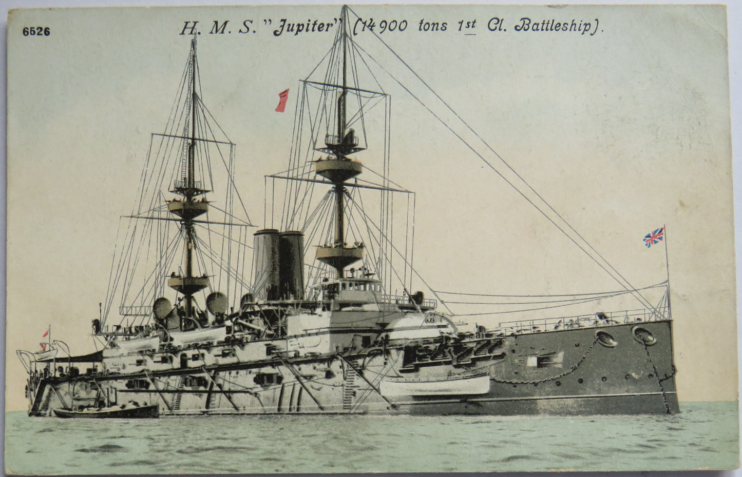 Vintage Warship Postcard of H.M.S. "Jupiter" (1st Class Battleship) 1905