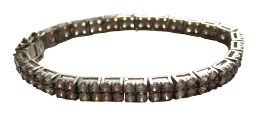 Stylish Ladies Sterling Silver & Pink & Clear CZ Stone Bracelet