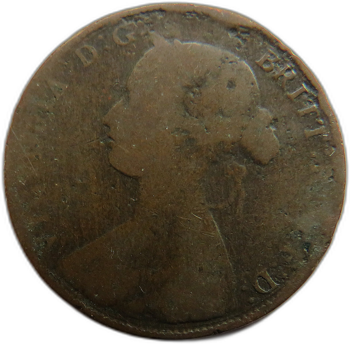 1861 Queen Victoria Bun Head Halfpenny Coin - Great Britain