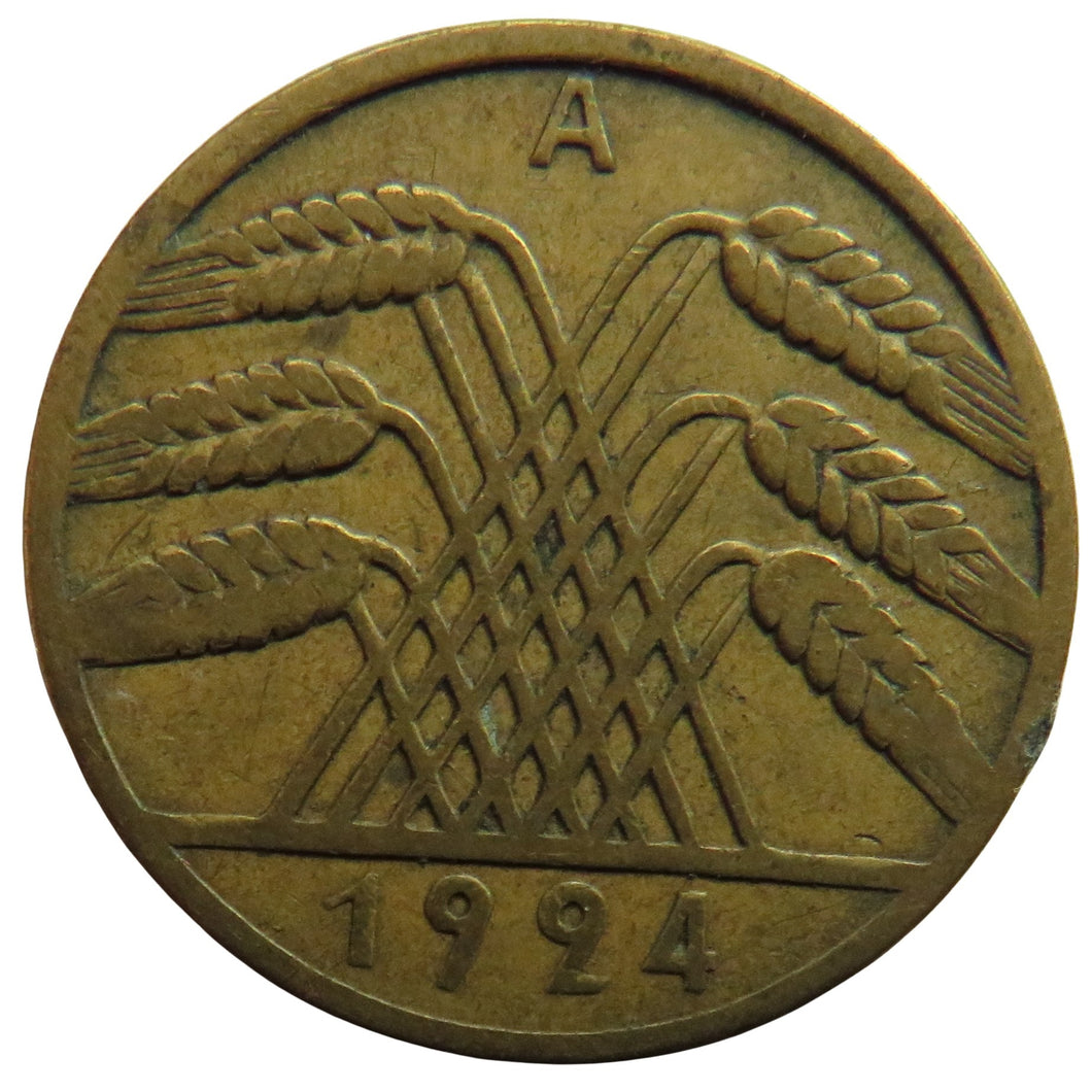 1924-A Germany - Weimar Republic 10 Reichspfennig Coin