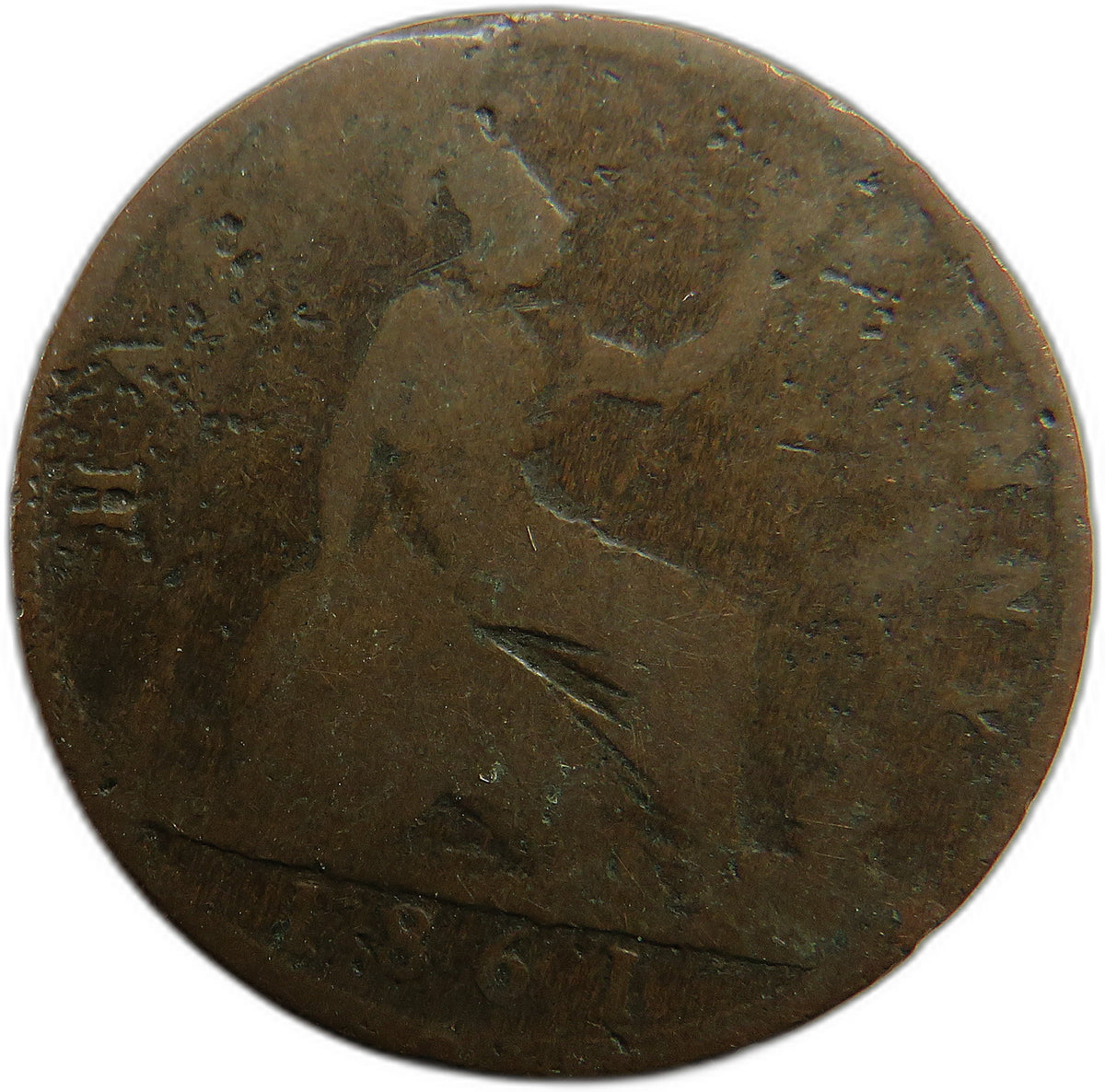 1861 Queen Victoria Bun Head Halfpenny Coin - Great Britain