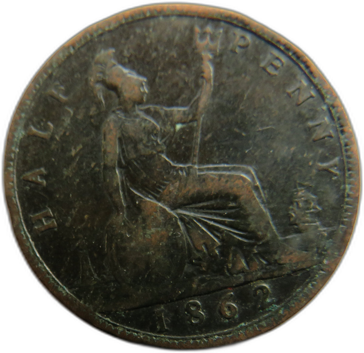 1862 Queen Victoria Bun Head Halfpenny Coin - Great Britain
