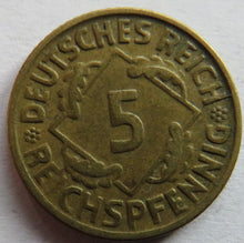 Load image into Gallery viewer, 1925-D Germany - Weimar Republic 5 Reichspfennig Coin
