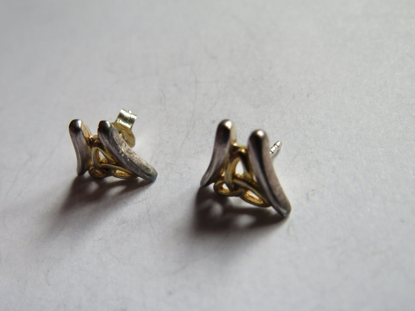 Stylish Pair of Ladies Sterling Silver & Gold Celtic Earrings