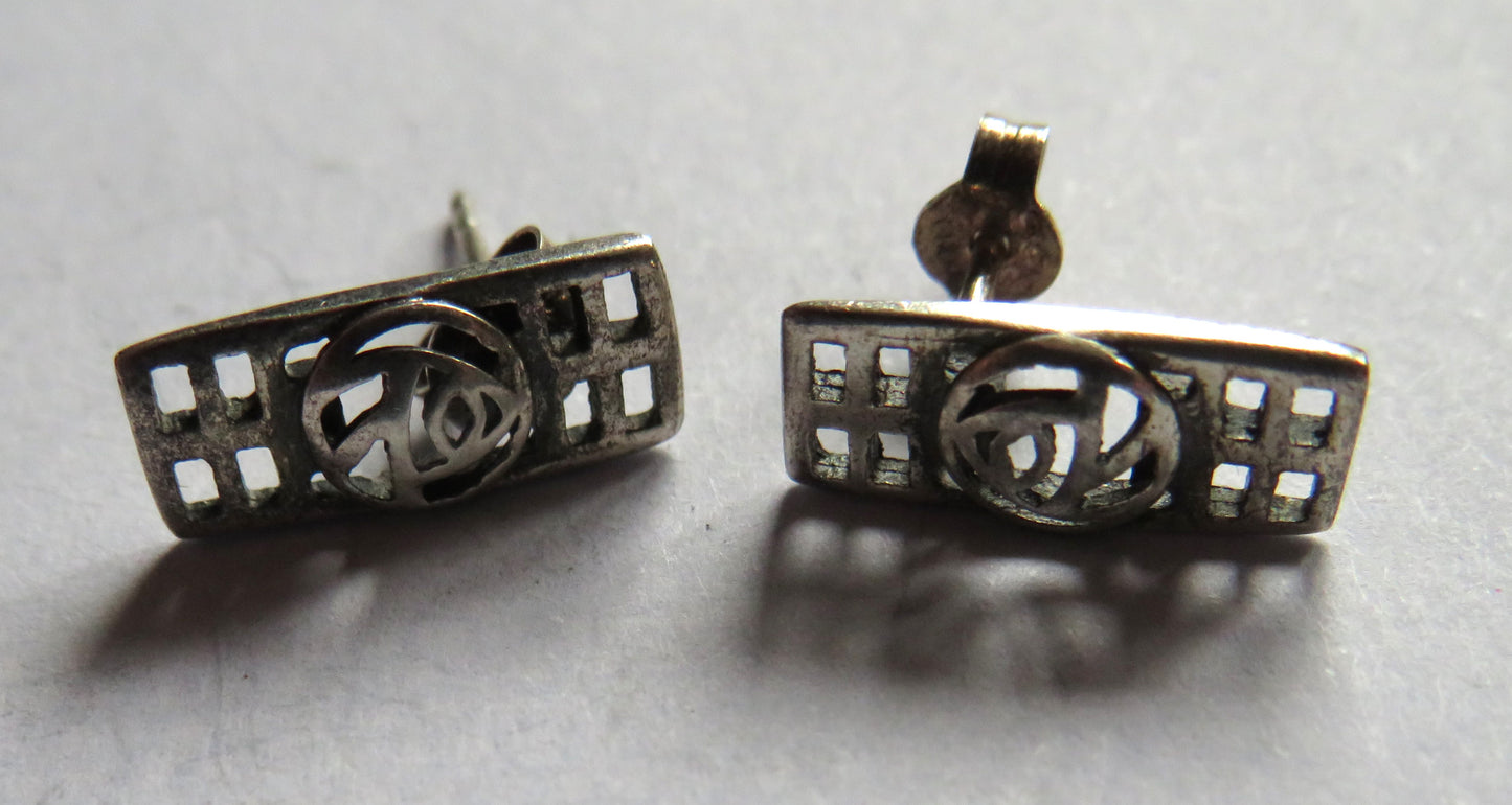 Vintage Pair of Ladies Sterling Silver Earrings In Charles Rennie Mackintosh Style