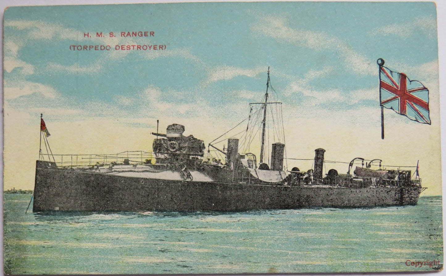 Vintage Warship Postcard of H.M.S. Ranger (Torpedo Destroyer)