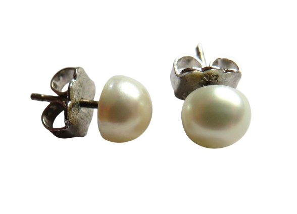 Vintage Pair of Ladies Silver & Cut Pearl Stud Earrings