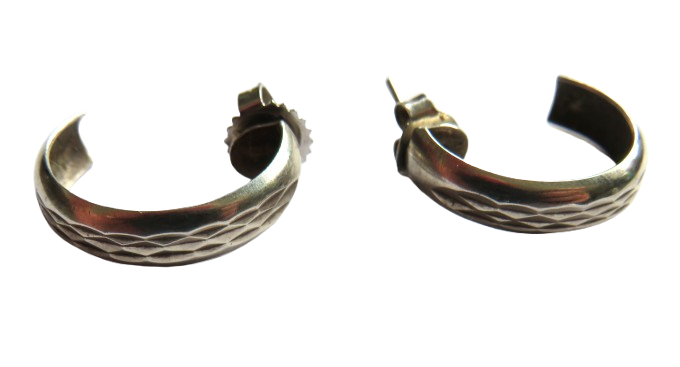 Vintage Pair of Ladies Half Hoop White Metal Earrings